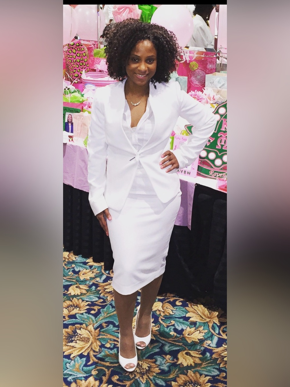 Winter white Two-Piece Blazer & Pencil Skirt Set.